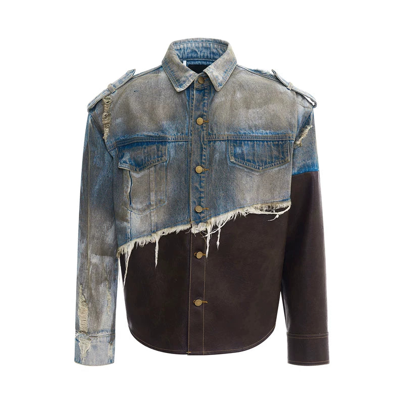 5752455583432,5752455583433,5752455583434,5752455583435, Distressed Patchwork Denim Jacket