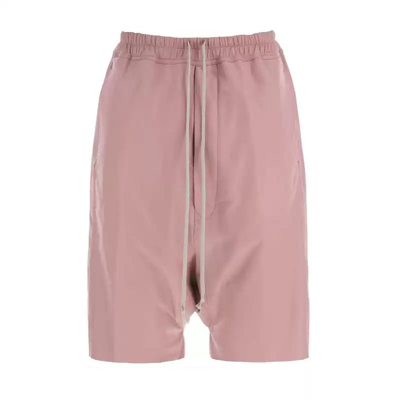 Elastic Waist Drop Crotch Leather Shorts 1