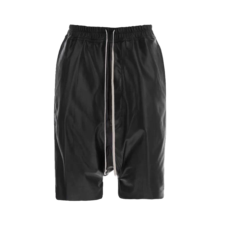 Drop-Crotch Faux Leather Drawstring Shorts 2