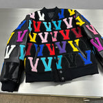 Embroidered Letter Pattern Varsity Baseball Jacket 2