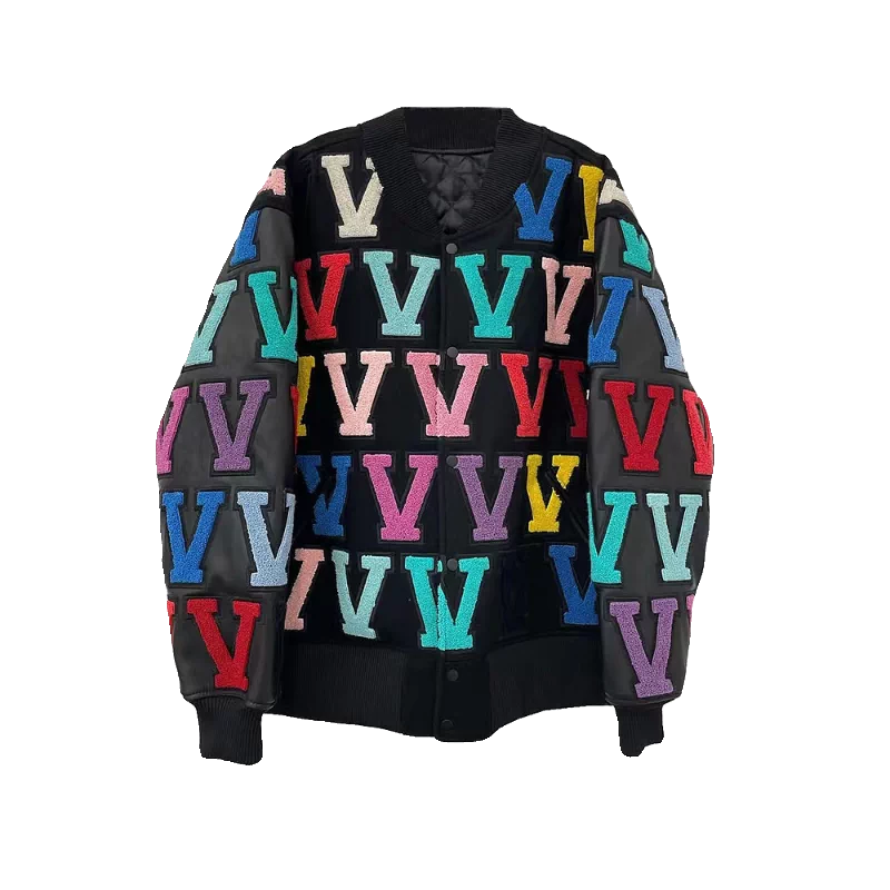 Embroidered Letter Pattern Varsity Baseball Jacket 5