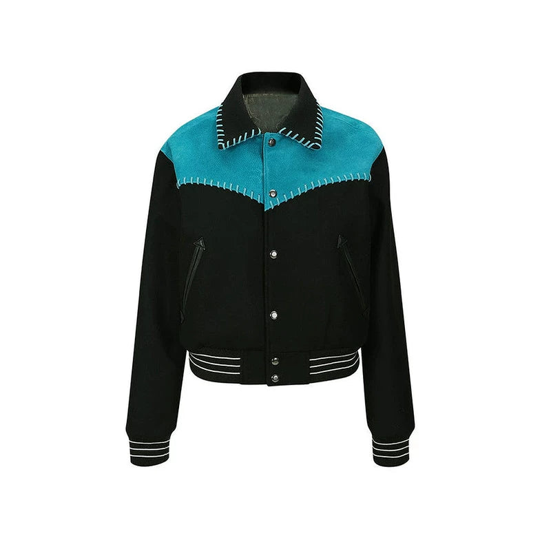 Two-Tone Wool Bomber Jacket With Trim 1