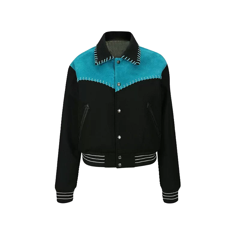 Two-Tone Wool Bomber Jacket With Trim 2