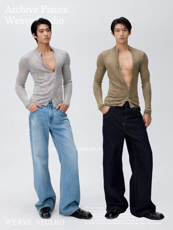Slim Fit Openwork Knit Zip Cardigan 1