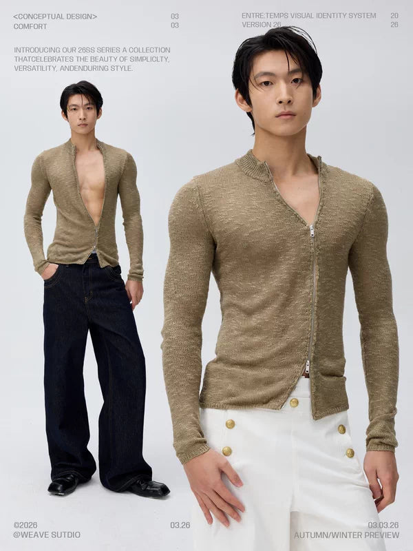 Slim Fit Openwork Knit Zip Cardigan 3