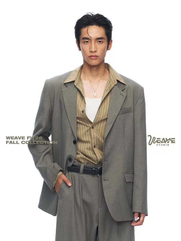 Oversized Wool Blend Single-Breasted Suit Set 1