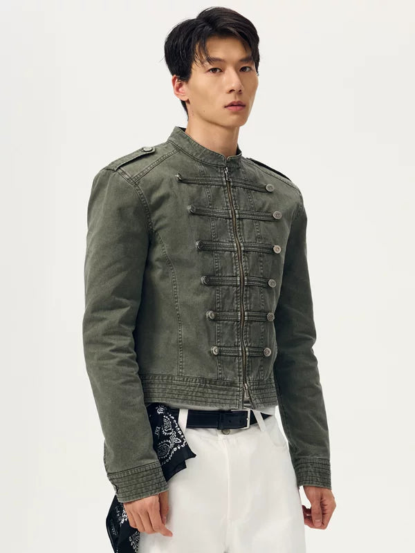 6174799483229,6174799483230,6174799483231,6174799483232, Napoleon Style Padded Shoulder Slim Jacket