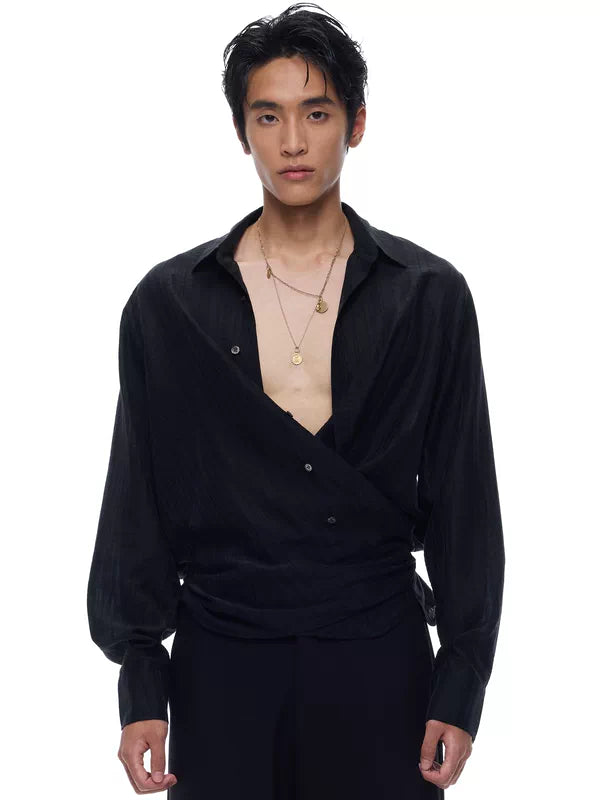 6288733107050,6288733107051,6288733107052,6288733107053, Textured Tencel Tie-Front Shirt