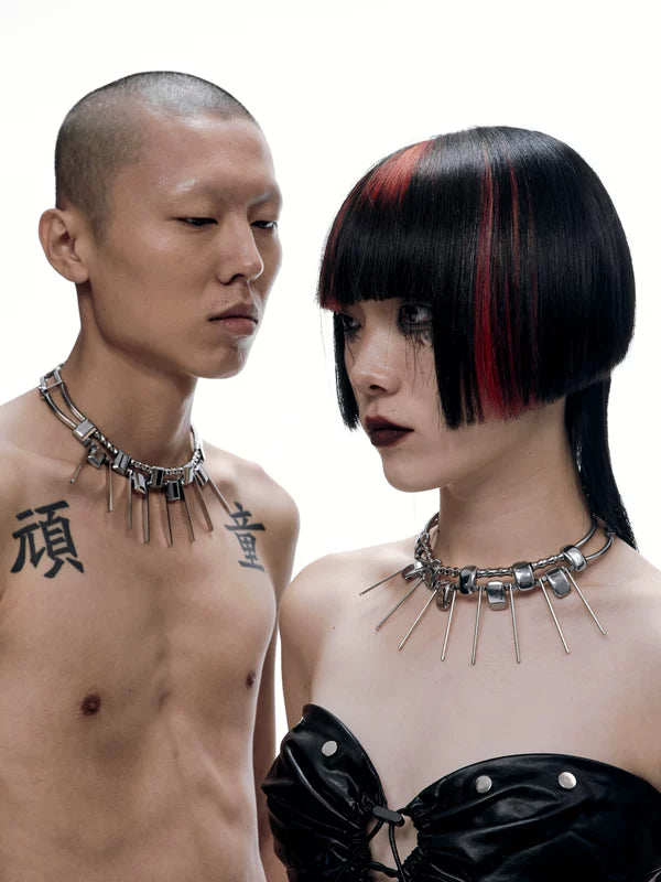 Punk Spiked Choker Necklace 2