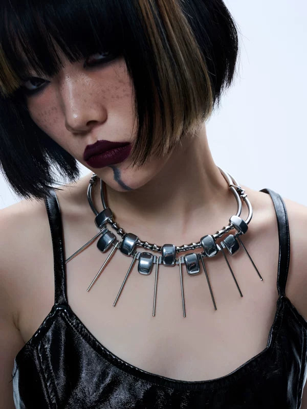 5060879748622, Punk Spiked Choker Necklace