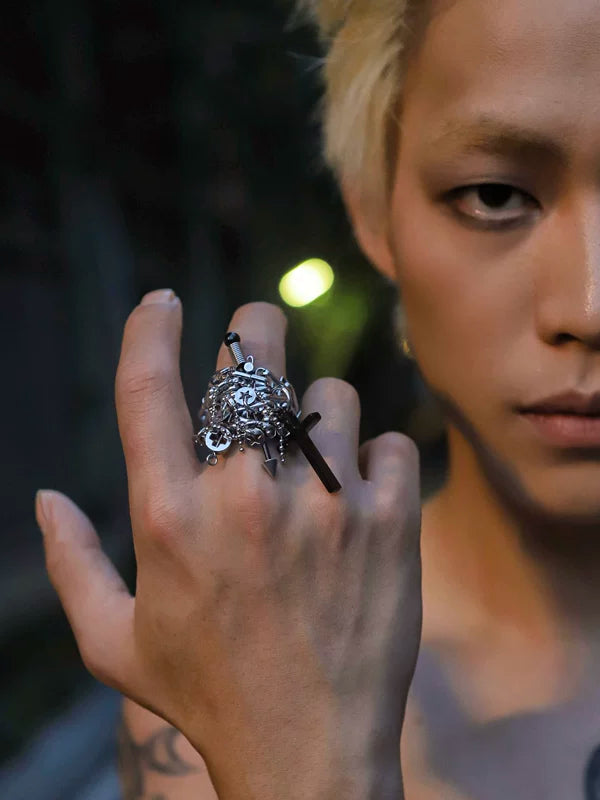 Adjustable Gothic Punk Cross Ring 1