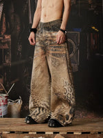 Animal Print 3D Wide Leg Jeans Pants 2