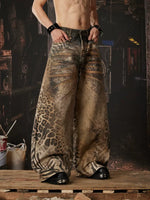 Animal Print 3D Wide Leg Jeans Pants 4