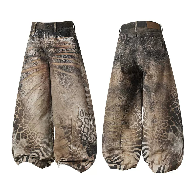 6223926478260,6223926478261,6223926478262,6223926478263, Animal Print 3D Wide Leg Jeans Pants