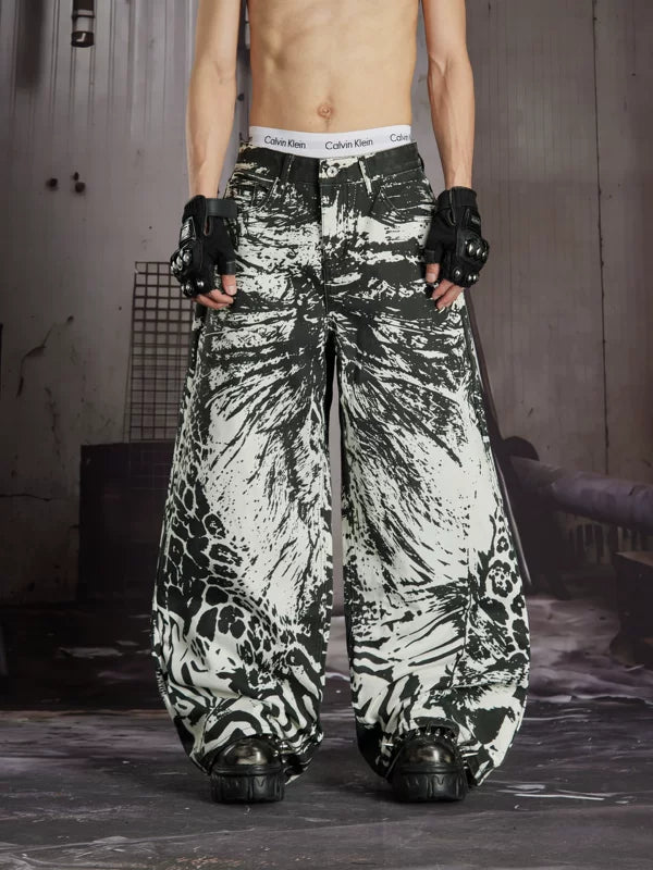 Animal Print Wide-Leg Jeans 1