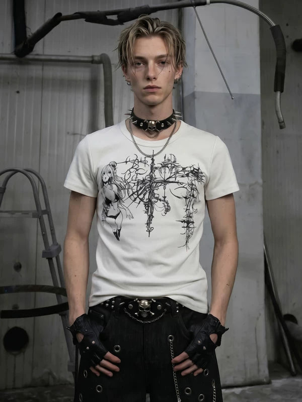 Anime Print Short Sleeve T-Shirt 1