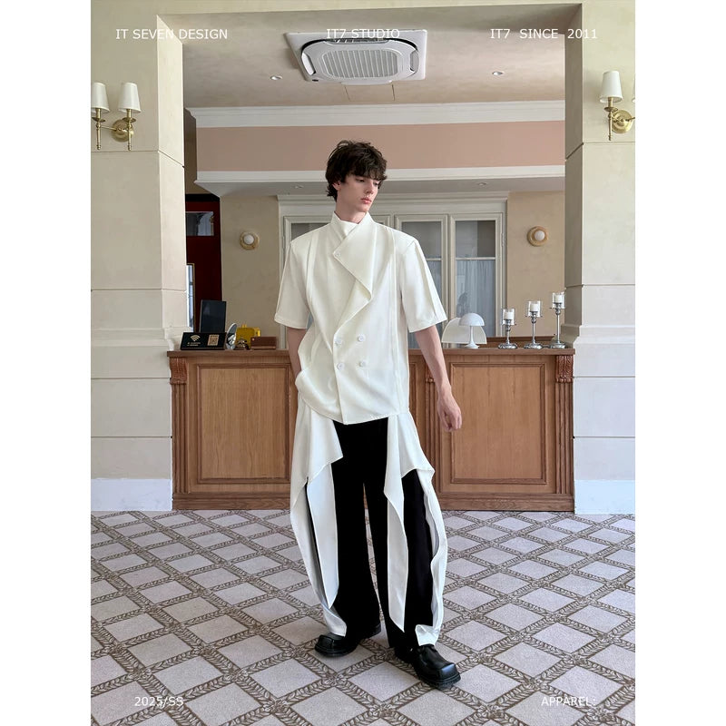 Asymmetric Double-Breasted Long Hem Shirt 1