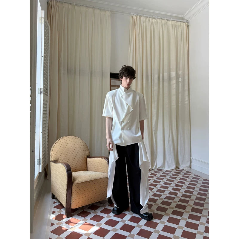 Asymmetric Double-Breasted Long Hem Shirt 2