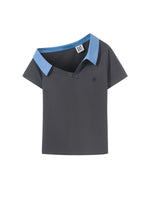 Asymmetric One-Shoulder Short-Sleeve Polo Shirt 5