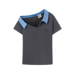 5756236569262,5756236569263,5756236569264, Asymmetric One-Shoulder Short-Sleeve Polo Shirt