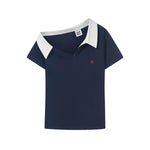 5756236569265,5756236569266,5756236569267, Asymmetric One-Shoulder Short-Sleeve Polo Shirt