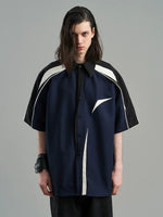 Asymmetrical Colorblock Short Sleeve Button Shirt 1