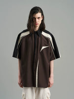 Asymmetrical Colorblock Short Sleeve Button Shirt 2