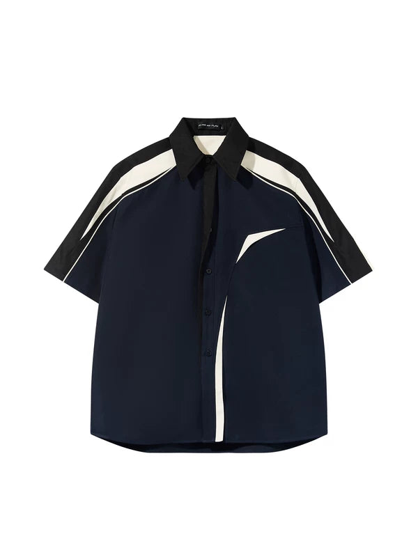 Asymmetrical Colorblock Short Sleeve Button Shirt 5