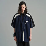 5003462932159,5003462932160,5003462932161,5003462932162, Asymmetrical Colorblock Short Sleeve Button Shirt