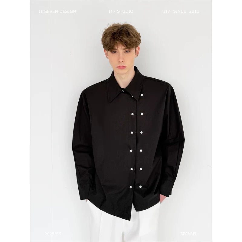 Asymmetrical Double-Breasted Casual Button-Up Shirt 1