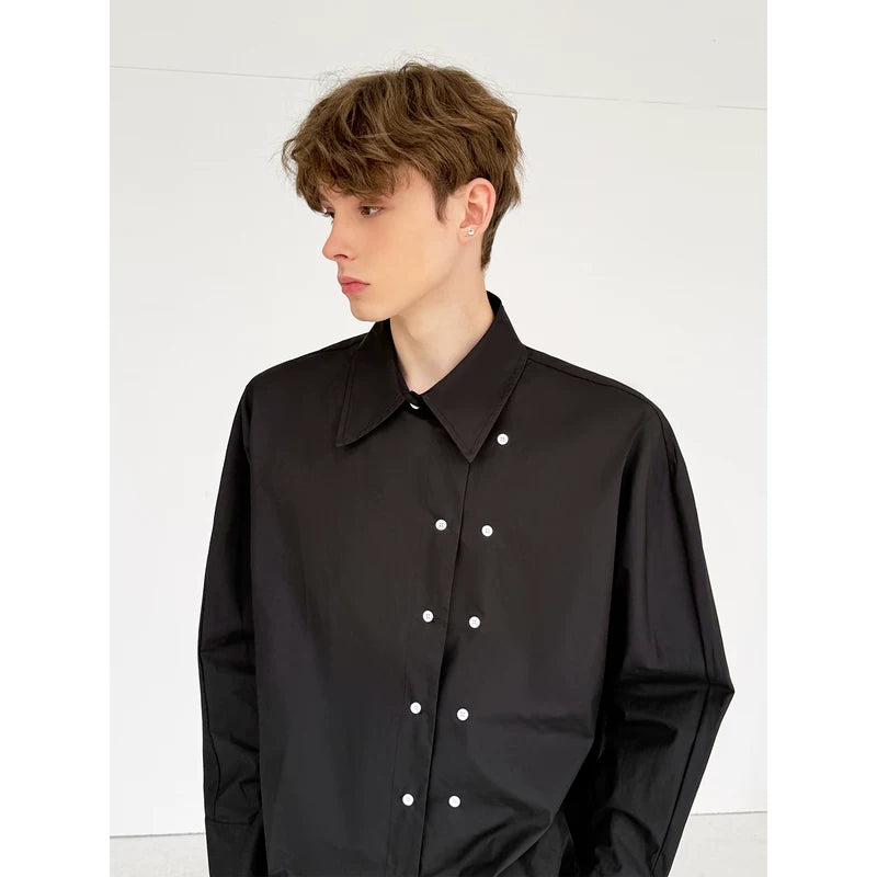 Asymmetrical Double-Breasted Casual Button-Up Shirt 2