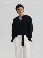 Asymmetrical Draped Ribbon Shirt 1