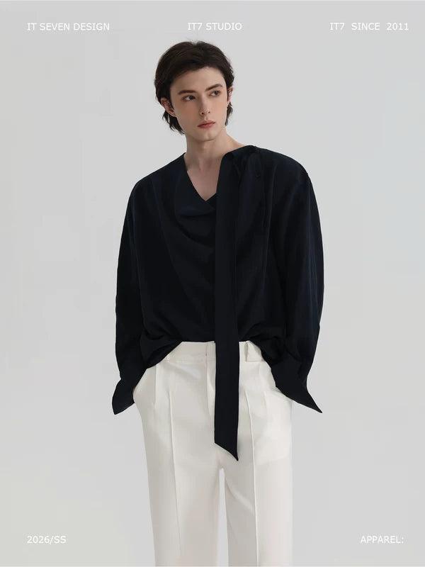 Asymmetrical Draped Ribbon Shirt 1
