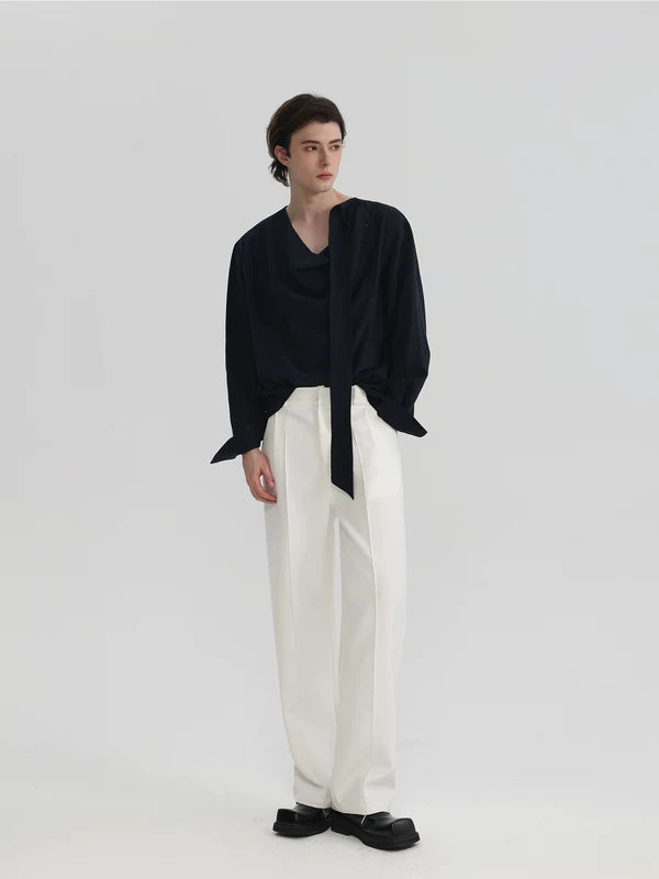Asymmetrical Draped Ribbon Shirt 2