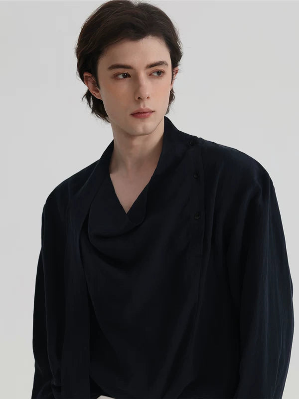 Asymmetrical Draped Ribbon Shirt 3
