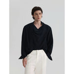6036725265822,6036725265823,6036725265824, Asymmetrical Draped Ribbon Shirt