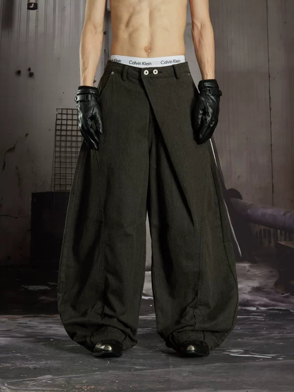 Asymmetrical Placket Loose Wide-Leg Jeans 1