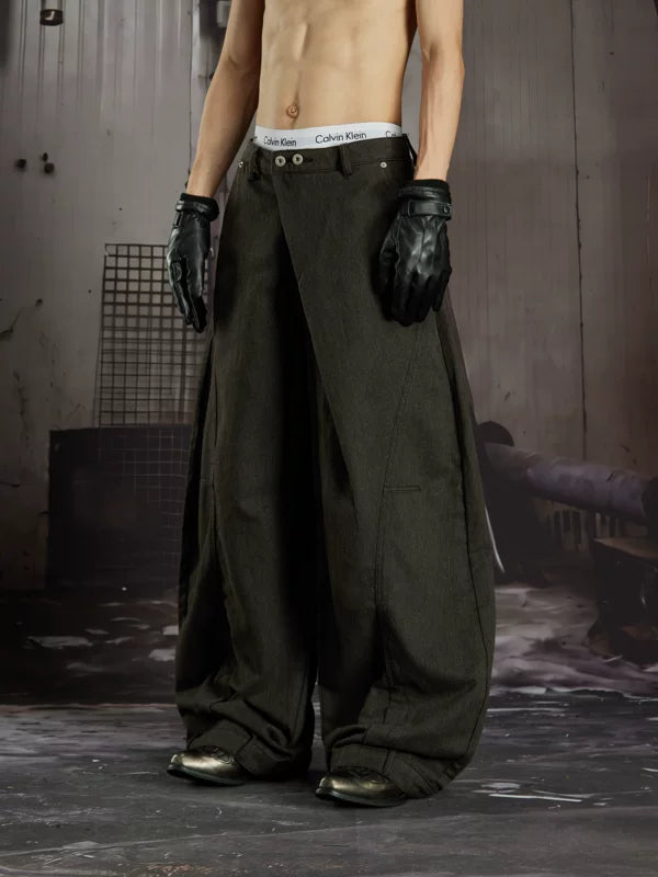 Asymmetrical Placket Loose Wide-Leg Jeans 2