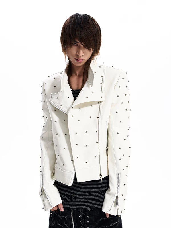 Asymmetrical Studded Leather Motorcycle Jacket 1