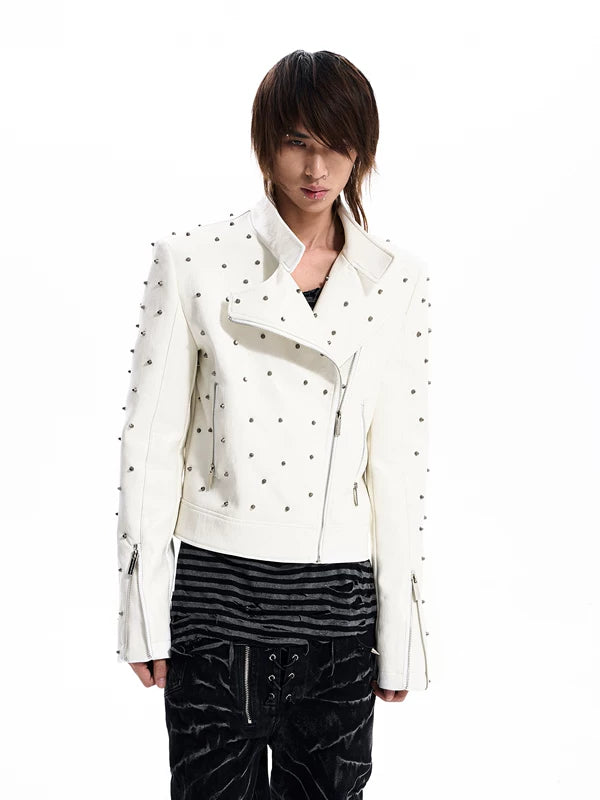 Asymmetrical Studded Leather Motorcycle Jacket 2