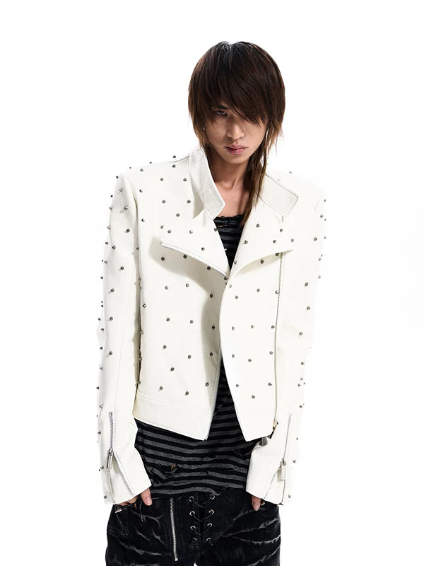 Asymmetrical Studded Leather Motorcycle Jacket 3