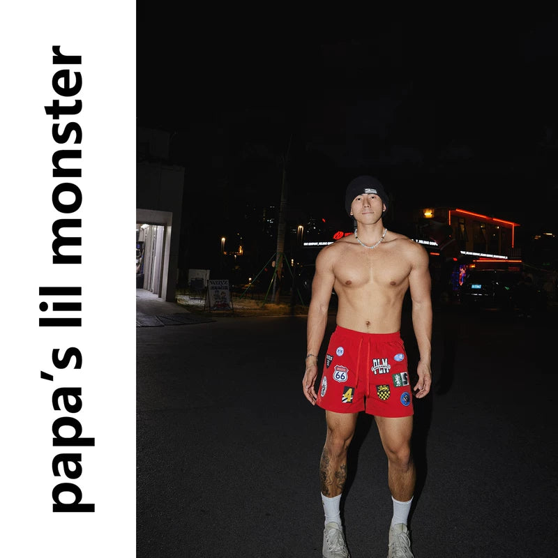 6064850729710,6064850729711,6064850729712, Badge Design Loose Drawstring Shorts