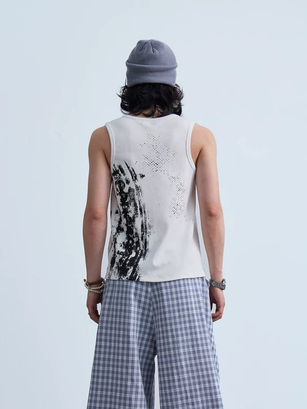 Badge Print Distressed Sleeveless Tank Top 3