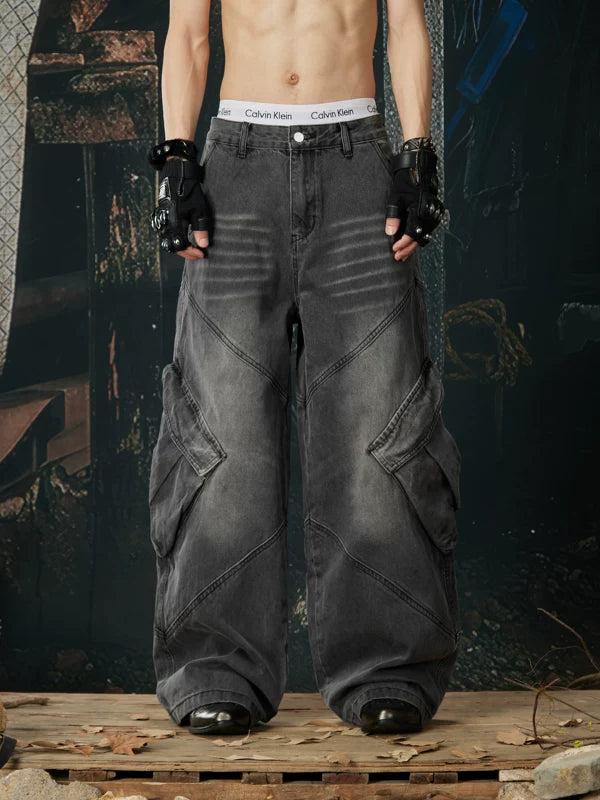 Baggy Multi-Pocket Distressed Cargo Jeans Pants 1