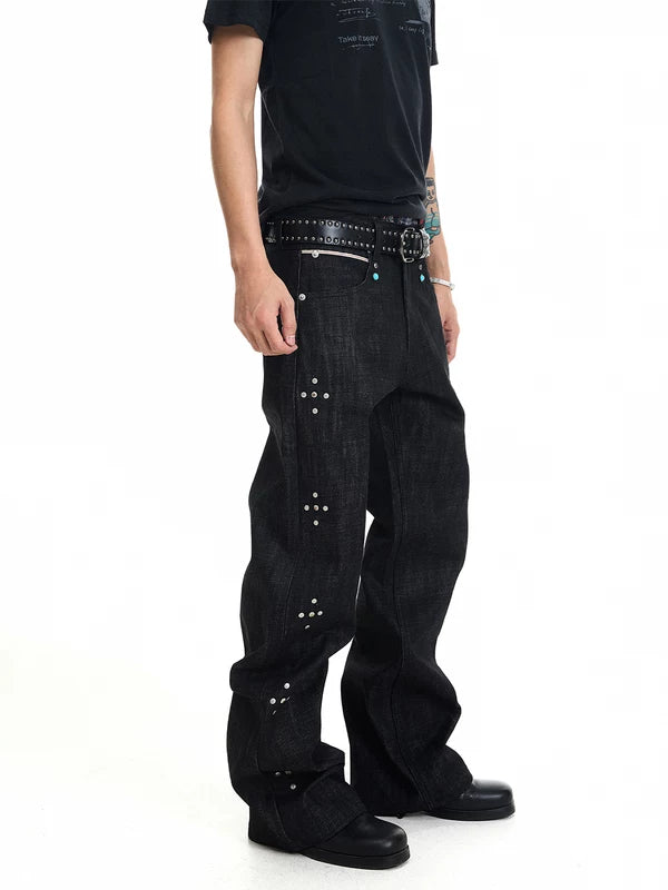 Baggy Stacked Raw Denim Pants 1