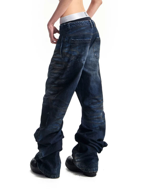 Baggy Washed Cutaway Denim Pants 2