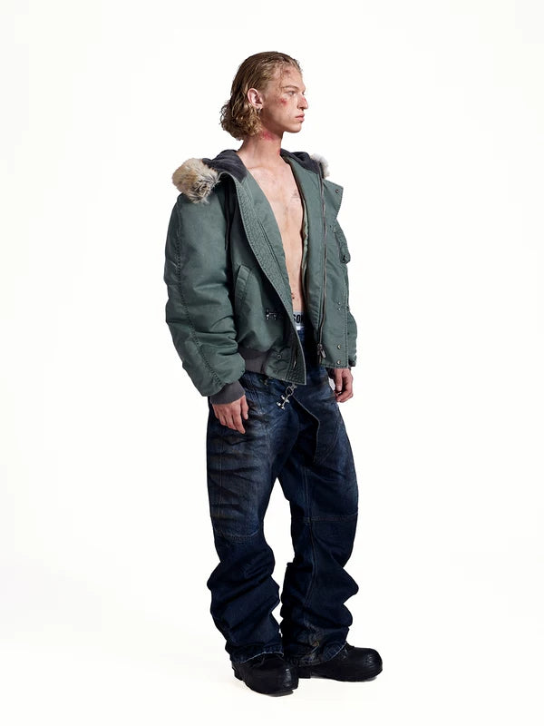Baggy Washed Cutaway Denim Pants 4