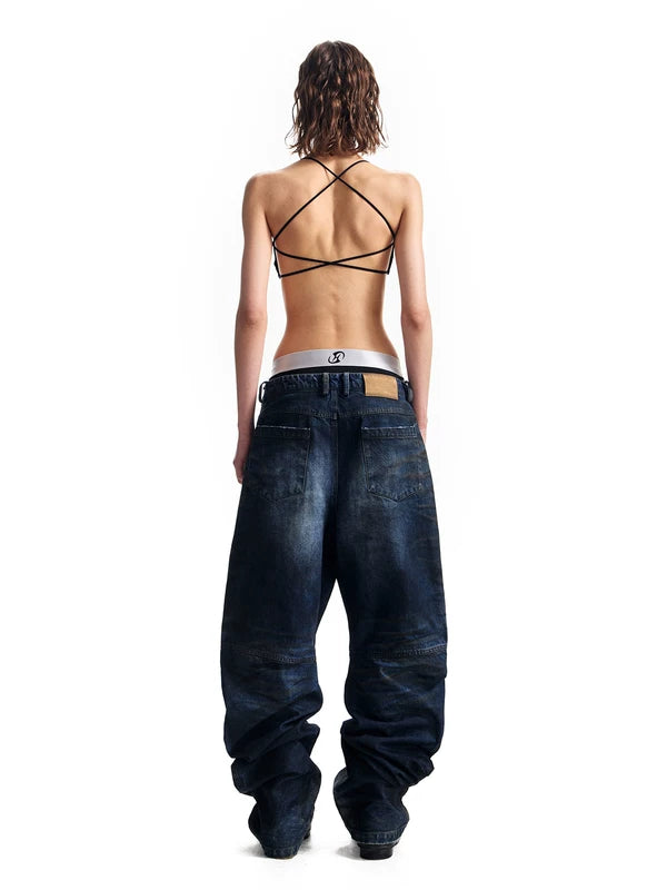 Baggy Washed Cutaway Denim Pants 5