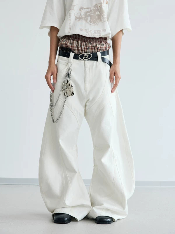 Baggy Wide-Leg Deconstructed Jeans Pants 1