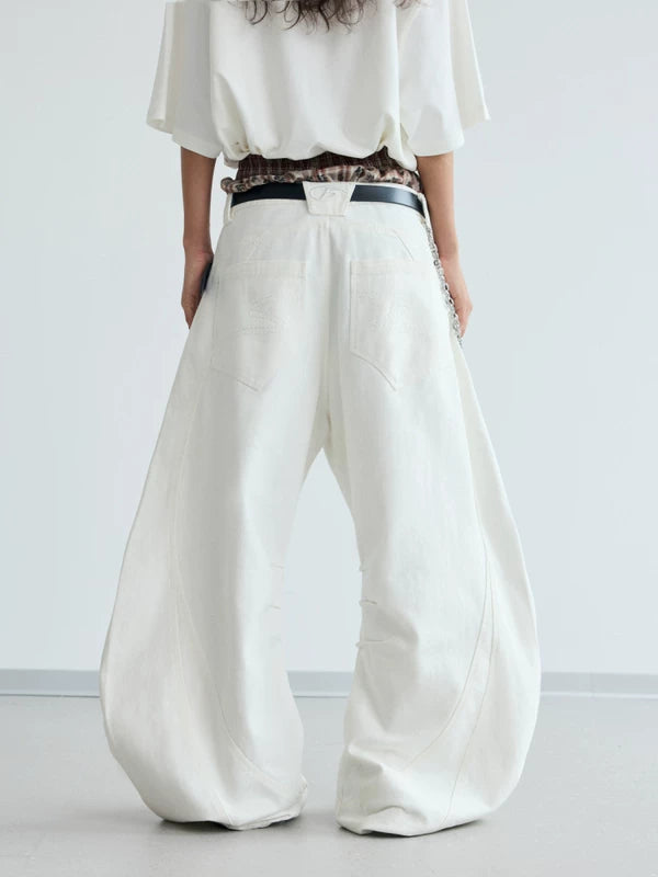 Baggy Wide-Leg Deconstructed Jeans Pants 3